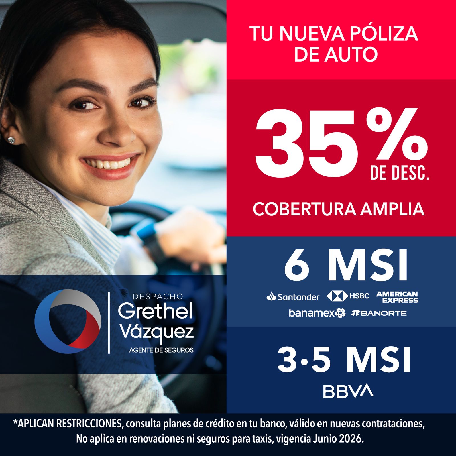 Tu nueva póliza de auto con descuento, MSI y cobertura amplia.